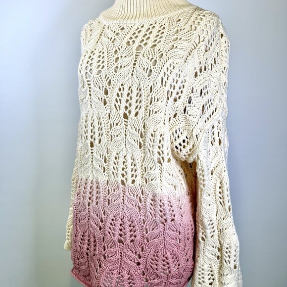Free People Sweater Ombre Slouchy Mockneck Open Knit Oversized Pink Small Boho - Picture 4 of 12